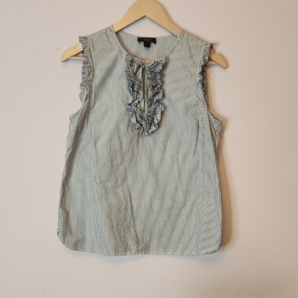 J. Crew Tops - J CREW Striped Sleeveless Top with a Ruffle detail, White & Blue, size 6